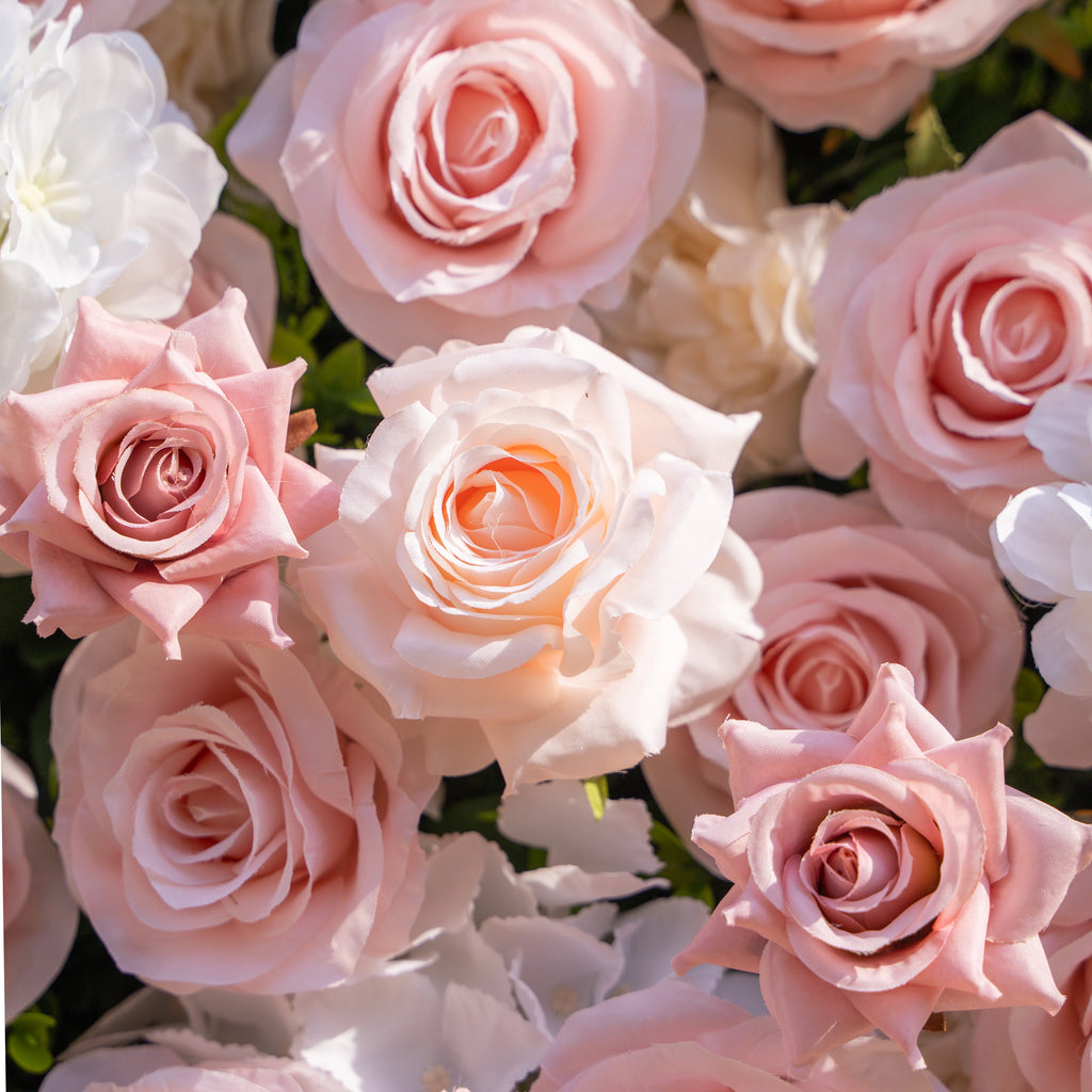 Solara: 3D Elegant Ivory & Blush Rose Silk Flower Wall Curtain for Wedding Ceremony & Events Decor