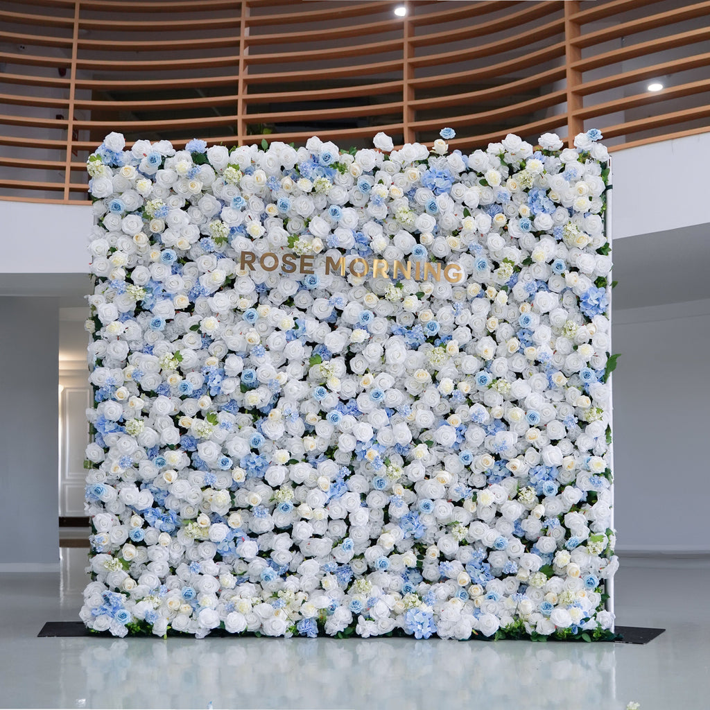 Beata - Blue and White 5D Fabric Roll Up Flower Wall for Wedding Party Event Backdrop