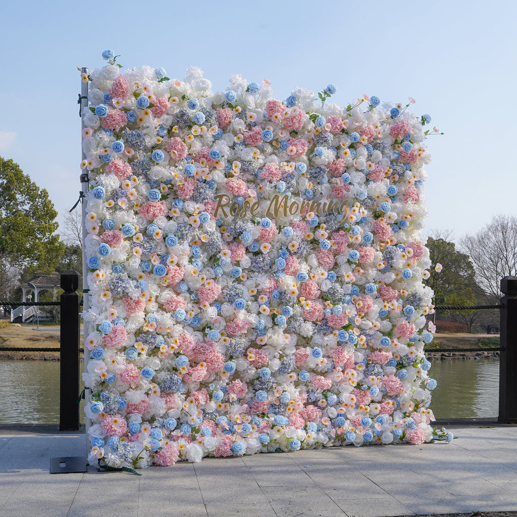 Bee：5D Fabric Artificial rolling up curtain flower wall (Ready to ship)