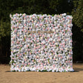 Céline: 3D Elegant White & Blush Pink Silk Rose Flower Wall Roll-Up Fabric Backdrop for Luxury Weddings & Events(In Us Stock & Shipping 5-7 Days)