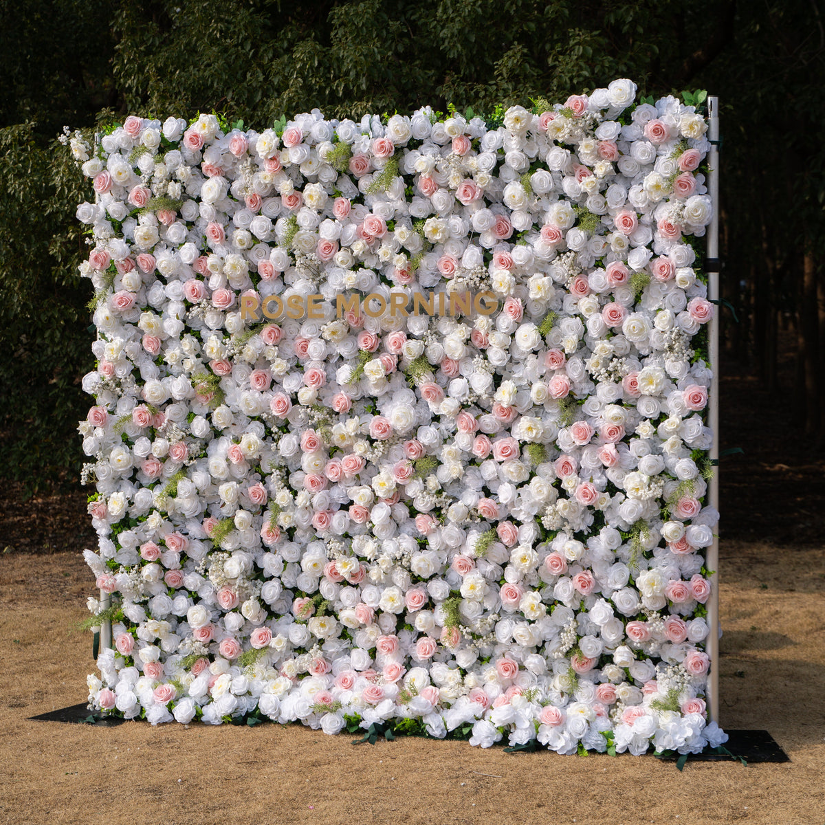 Céline: 3D Elegant White & Blush Pink Silk Rose Flower Wall Roll-Up Fabric Backdrop for Luxury Weddings & Events(In Us Stock & Shipping 5-7 Days)