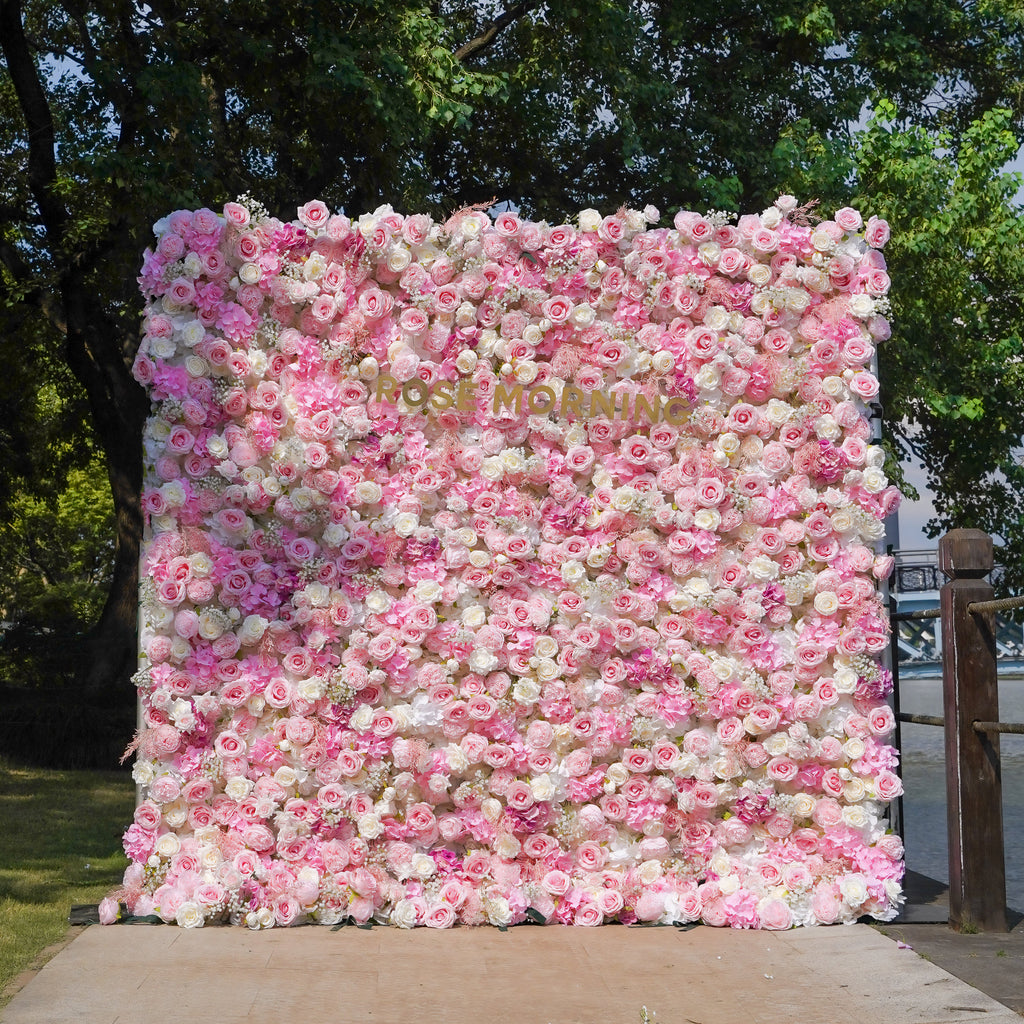 Charlotte：7D Fabric Artificial rolling up curtain flower wall