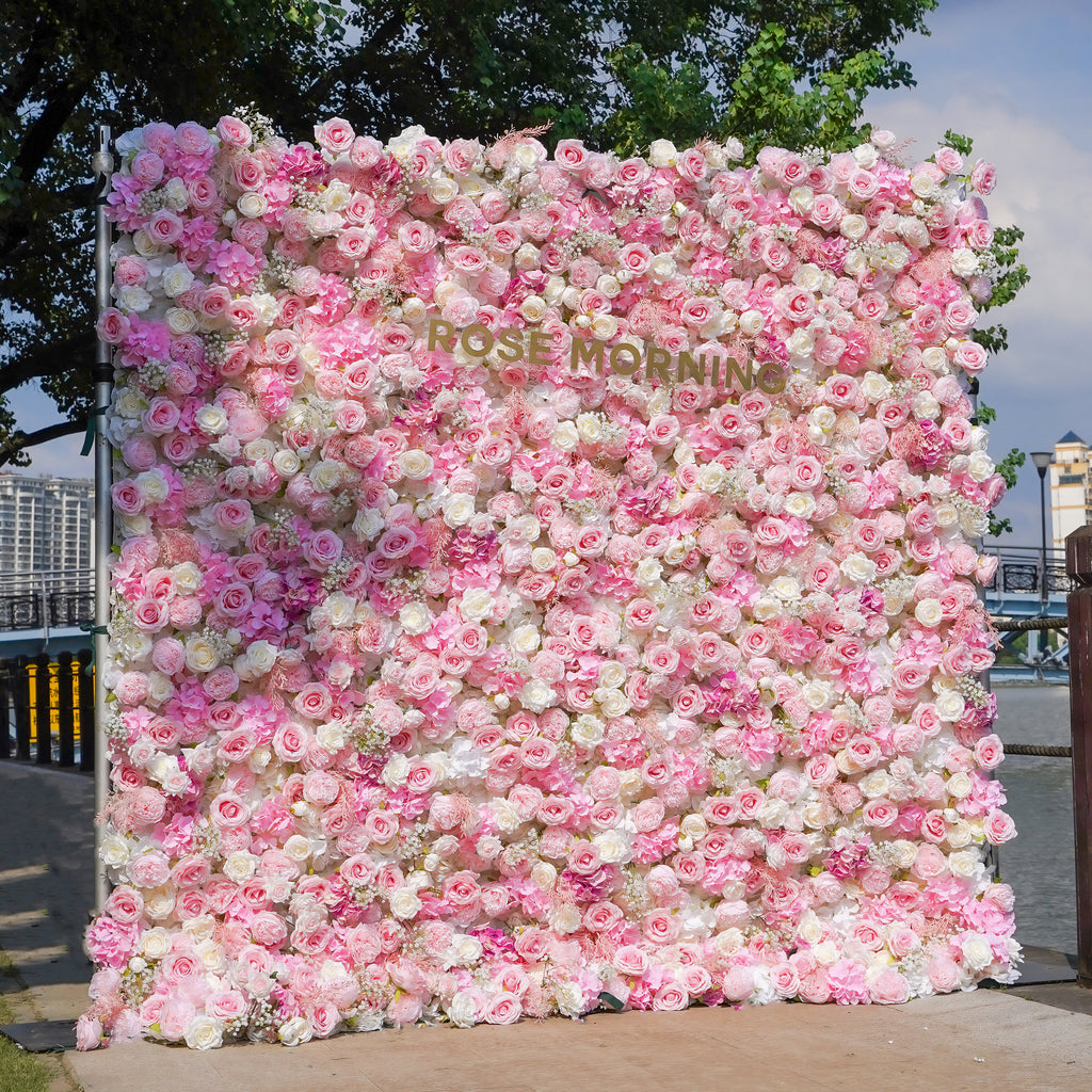Charlotte：7D Fabric Artificial rolling up curtain flower wall