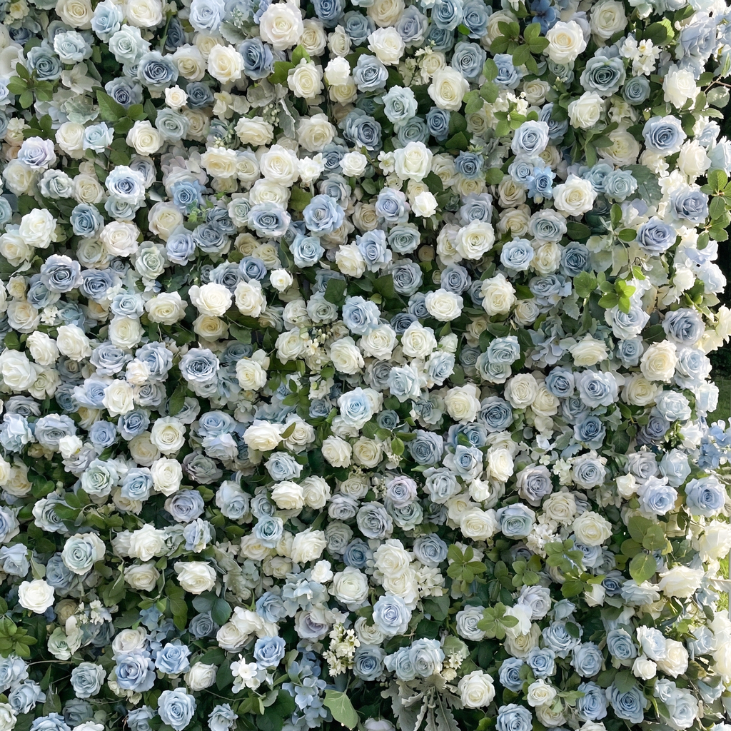 Corin: Luxury 5D Serene Blue & Cream Silk Floral Wall Roll-Up Fabric Backdrop for Seaside Weddings & Events
