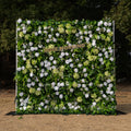 Cressida: 3D Elegant White Silk Rose & Greenery Foliage Wall Roll-Up Fabric Backdrop for Luxury Weddings, Parties & Botanical Decor