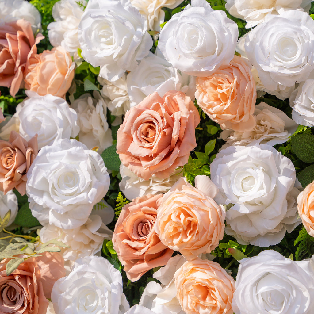 Elara: 3D Champagne & White Silk Rose Roll-Up Curtain Floral Wall Backdrop for Wedding Party & Event Decor(Delivery in 5-7 Days Only USA))