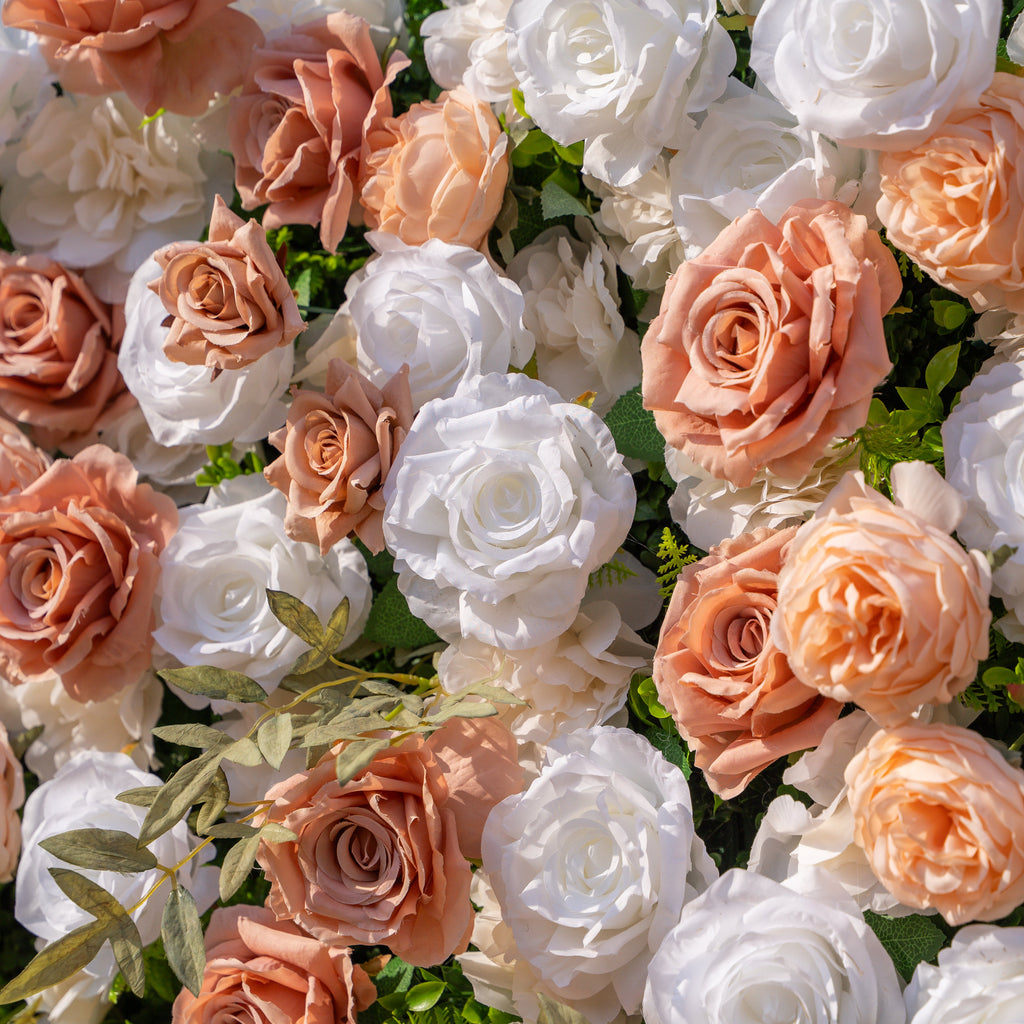 Elara: 3D Champagne & White Silk Rose Roll-Up Curtain Floral Wall Backdrop for Wedding Party & Event Decor(Delivery in 5-7 Days Only USA))