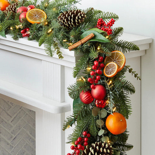 2026 Hot 106 Inches Festive Christmas Garland with Dried Oranges, Cinnamon & Pine Accents