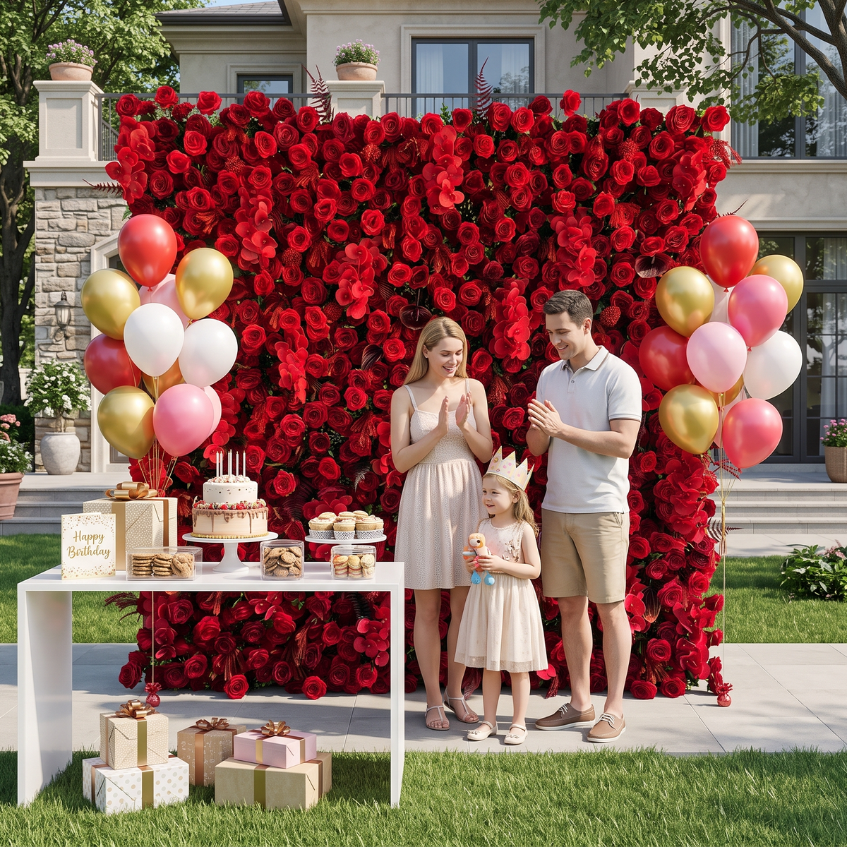 Crimson: 3D Elegant Berry & Burgundy Rose Silk Flower Wall Curtain for Wedding Ceremony & Events Decor (In US Stock 5-7 Days)