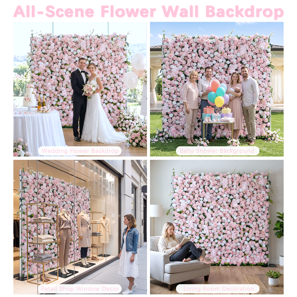 Blush: 3D Blush Rose Silk Flower Wall Curtain for Wedding Ceremony & Events Decor (In US Stock 5-7 Days)