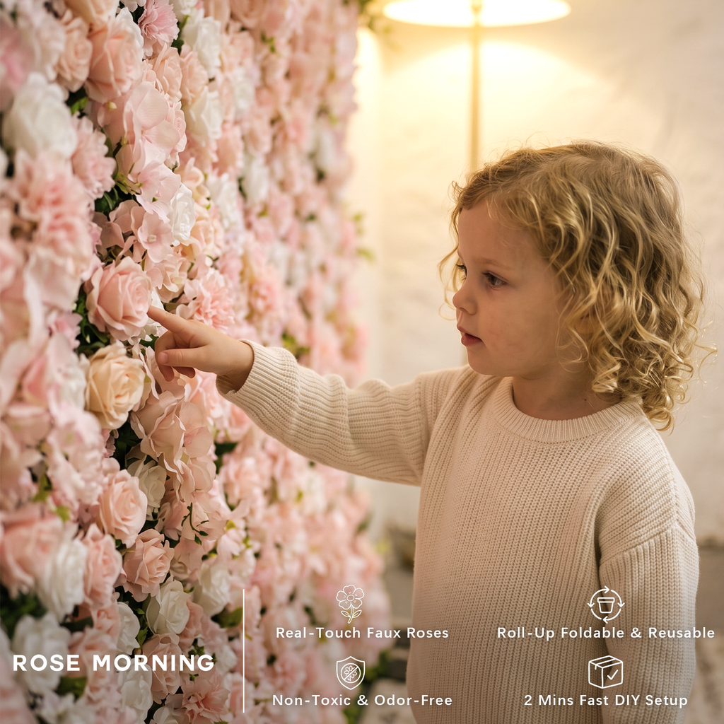 Blush: 3D Blush Rose Silk Flower Wall Curtain for Wedding Ceremony & Events Decor (In US Stock 5-7 Days)
