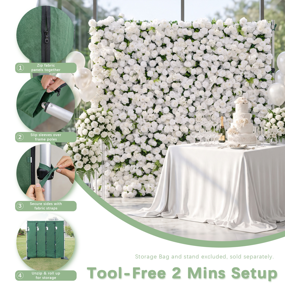 Ethereal: 3D Blush Rose Silk Flower Wall Curtain for Wedding Ceremony & Events Decor (In US Stock 5-7 Days)