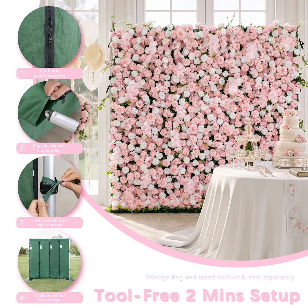 Blush: 3D Blush Rose Silk Flower Wall Curtain for Wedding Ceremony & Events Decor (In US Stock 5-7 Days)