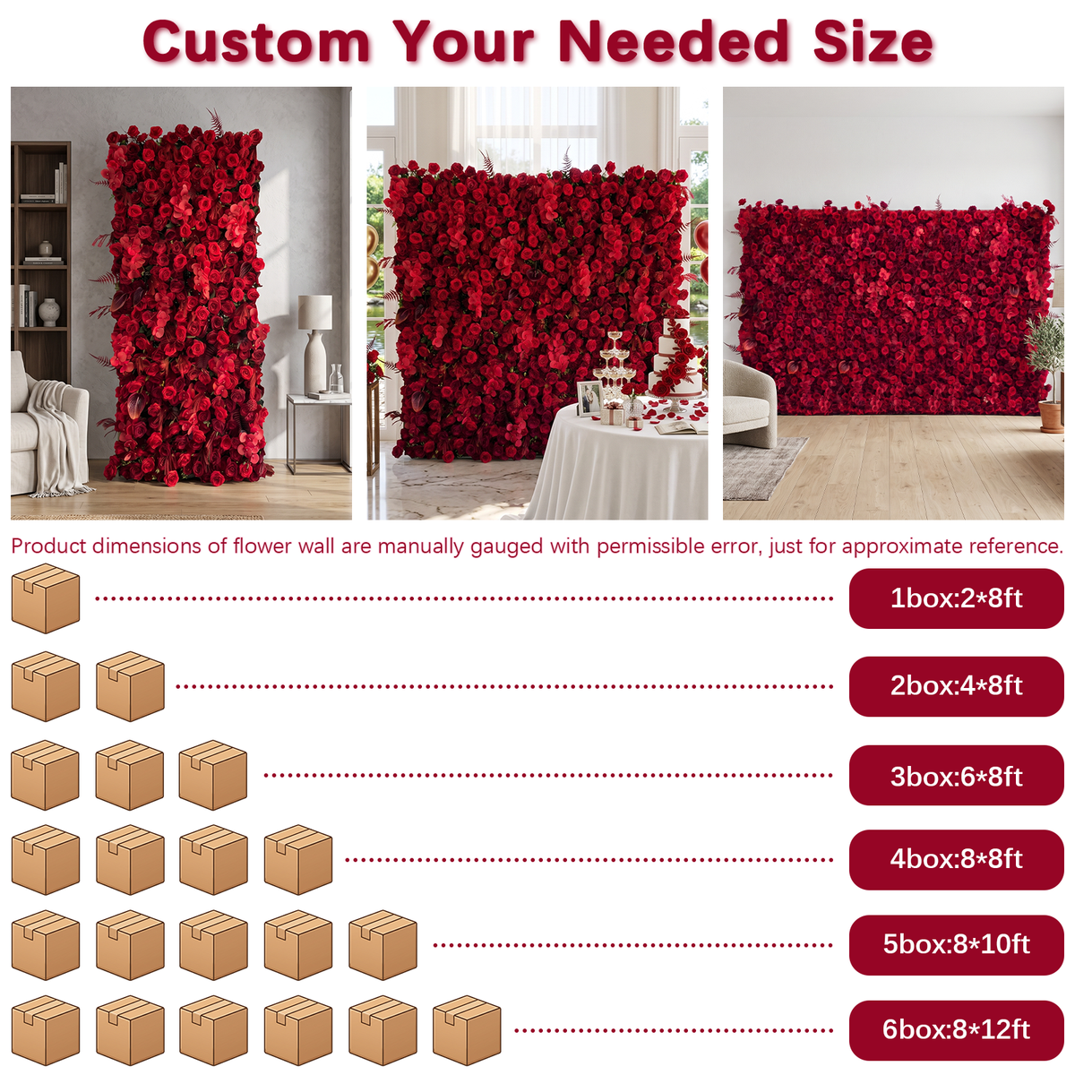 Crimson: 3D Elegant Berry & Burgundy Rose Silk Flower Wall Curtain for Wedding Ceremony & Events Decor (In US Stock 5-7 Days)