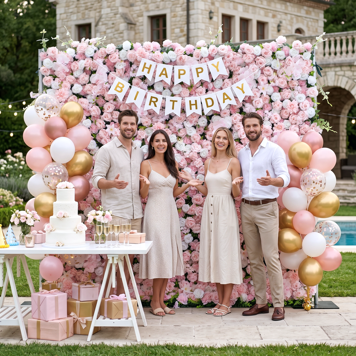 Blush: 3D Blush Rose Silk Flower Wall Curtain for Wedding Ceremony & Events Decor (In US Stock 5-7 Days)