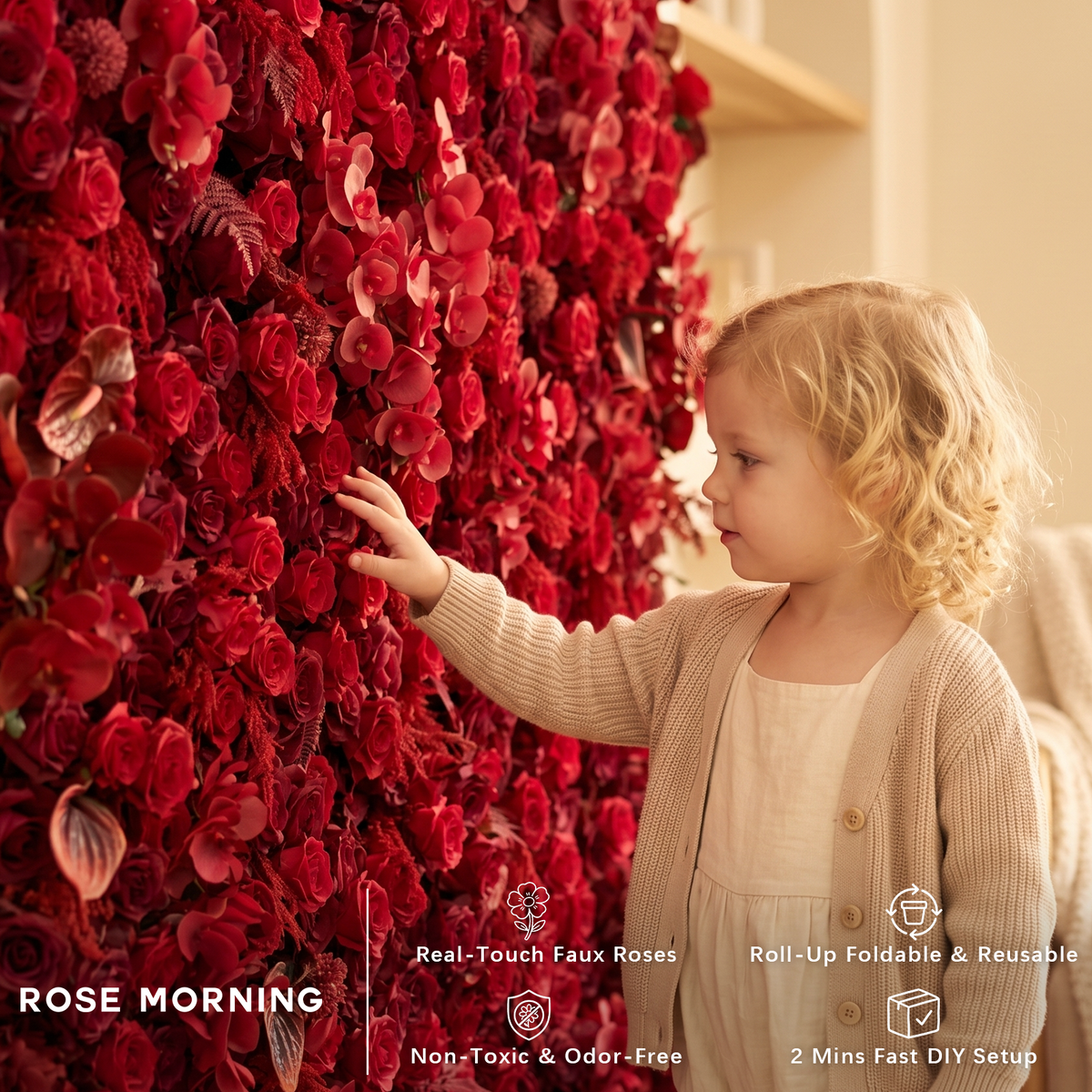 Crimson: 3D Elegant Berry & Burgundy Rose Silk Flower Wall Curtain for Wedding Ceremony & Events Decor (In US Stock 5-7 Days)