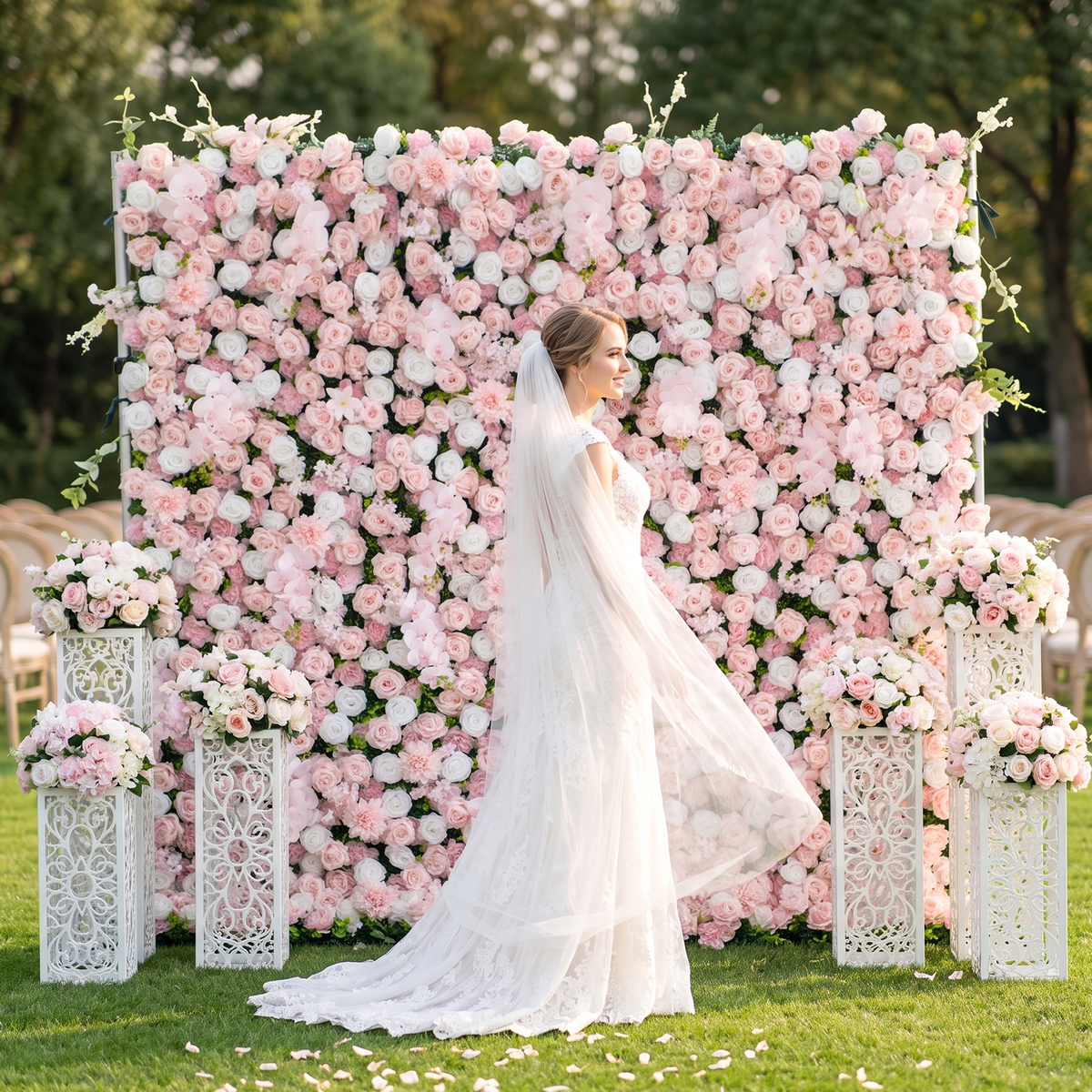 Blush: 3D Blush Rose Silk Flower Wall Curtain for Wedding Ceremony & Events Decor (In US Stock 5-7 Days)