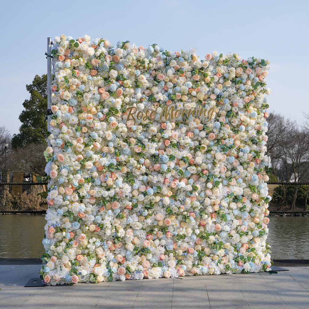 Jacy：5D Fabric Artificial rolling up curtain flower wall
