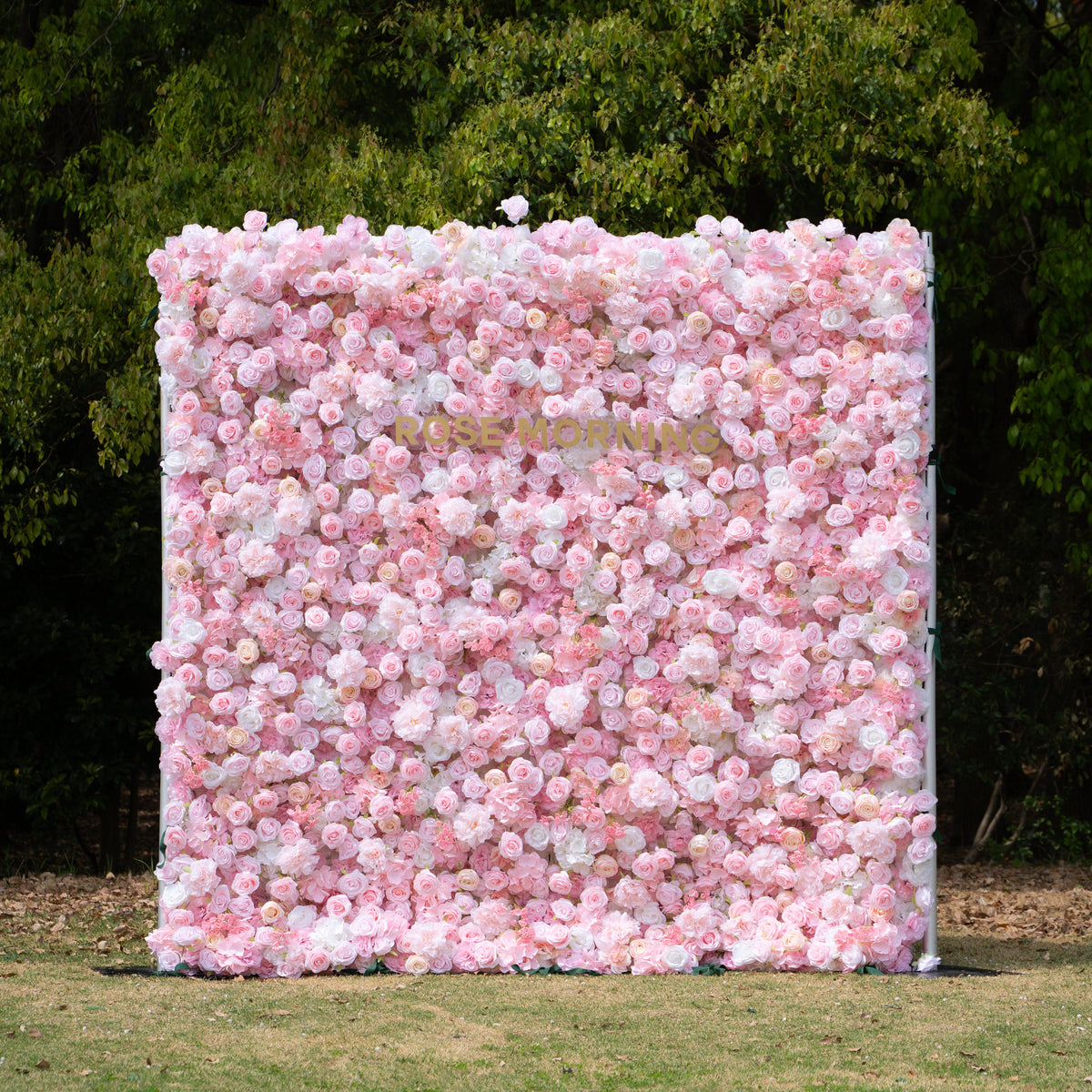 Kissing：5D Elegant Pink and White 5D Fabric Artificial Flower Rolling Curtain Perfect for Wedding & Event (Ready to Ship))