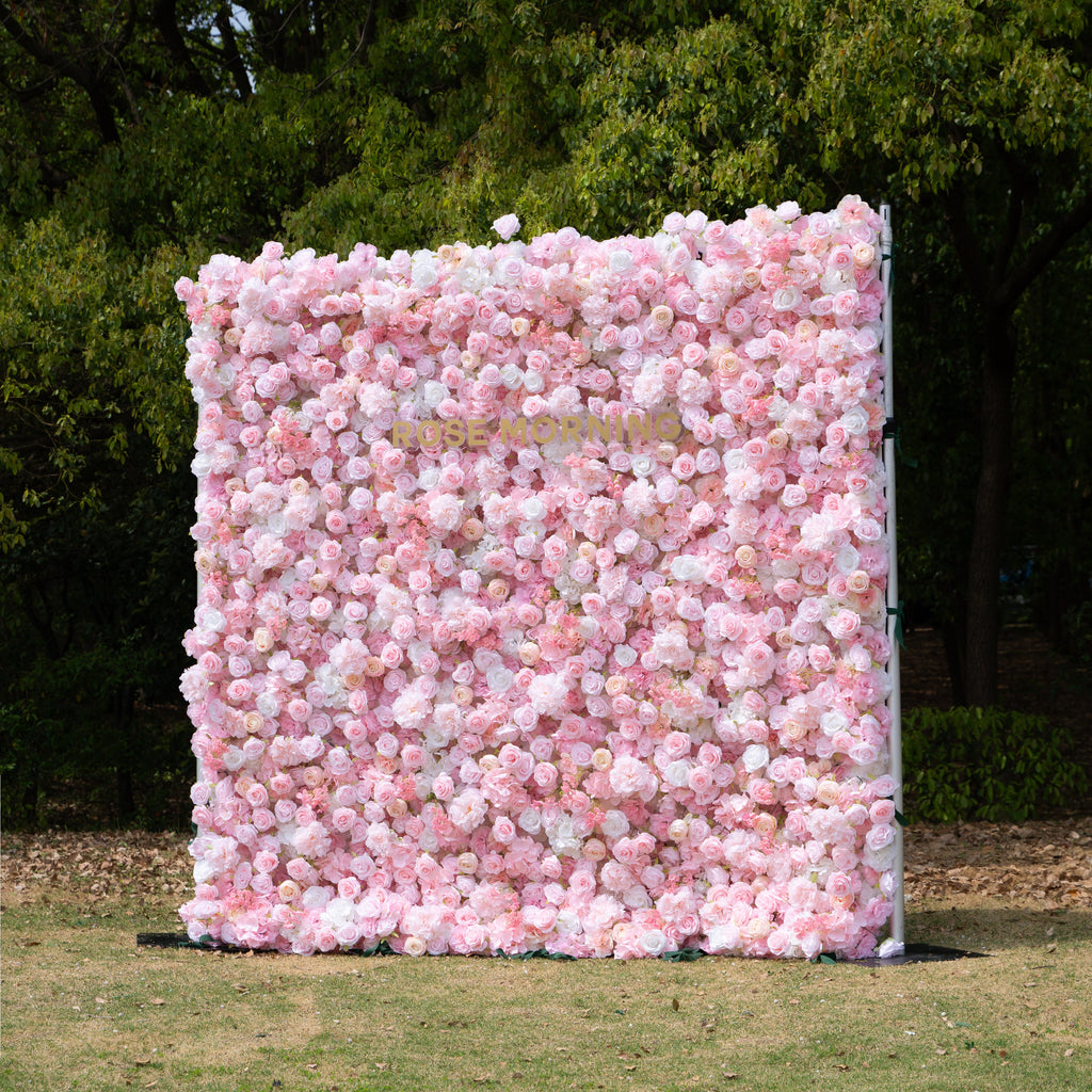 Kissing：5D Elegant Pink and White 5D Fabric Artificial Flower Rolling Curtain Perfect for Wedding & Event (Ready to Ship))