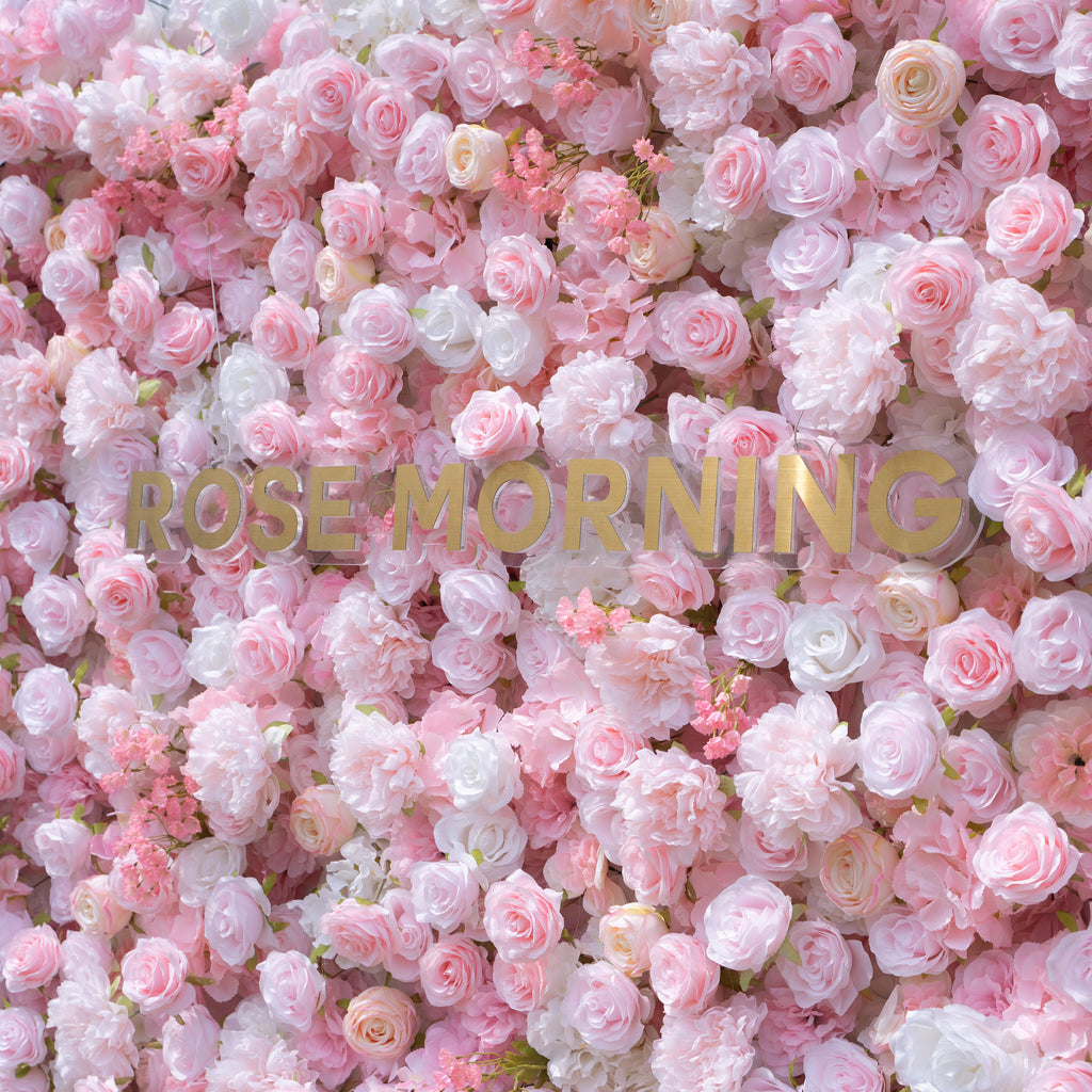 Kissing：5D Elegant Pink and White 5D Fabric Artificial Flower Rolling Curtain Perfect for Wedding & Event (Ready to Ship))