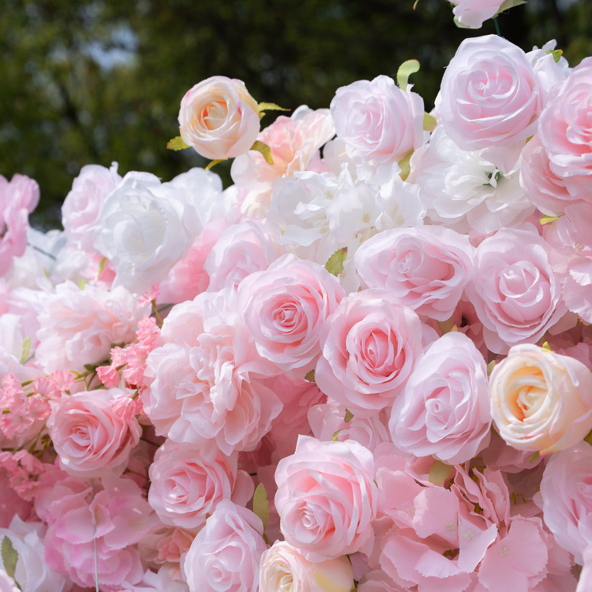 Kissing：5D Elegant Pink and White 5D Fabric Artificial Flower Rolling Curtain Perfect for Wedding & Event (Ready to Ship))