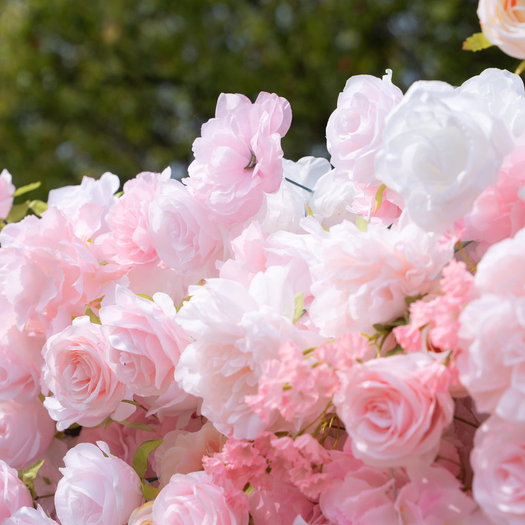 Kissing：5D Elegant Pink and White 5D Fabric Artificial Flower Rolling Curtain Perfect for Wedding & Event (Ready to Ship))
