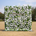Liora: 3D White Rose & Greenery Roll-Up Curtain Artificial Floral Wall for Garden Wedding & Party Decor