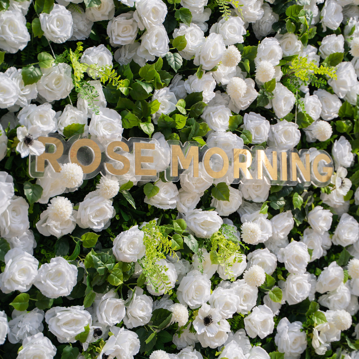 Liora: 3D White Rose & Greenery Roll-Up Curtain Artificial Floral Wall for Garden Wedding & Party Decor