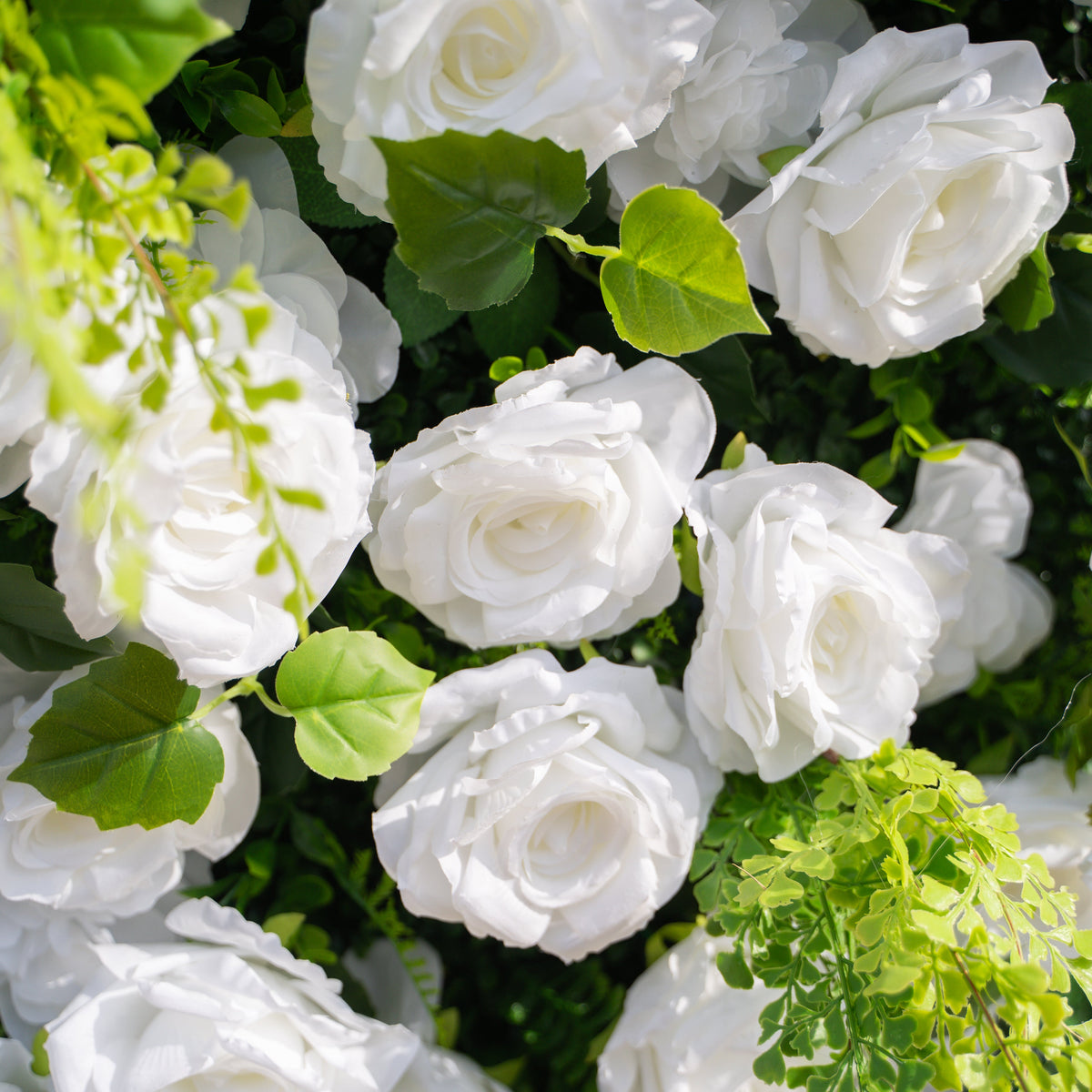 Liora: 3D White Rose & Greenery Roll-Up Curtain Artificial Floral Wall for Garden Wedding & Party Decor