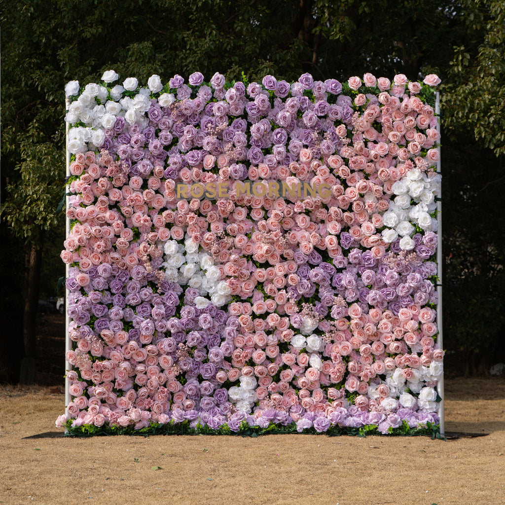 Maris: Luxury 3D Lavender & Blush Silk Rose Floral Wall Roll-Up Fabric Backdrop for Romantic Weddings & Bridal Showers