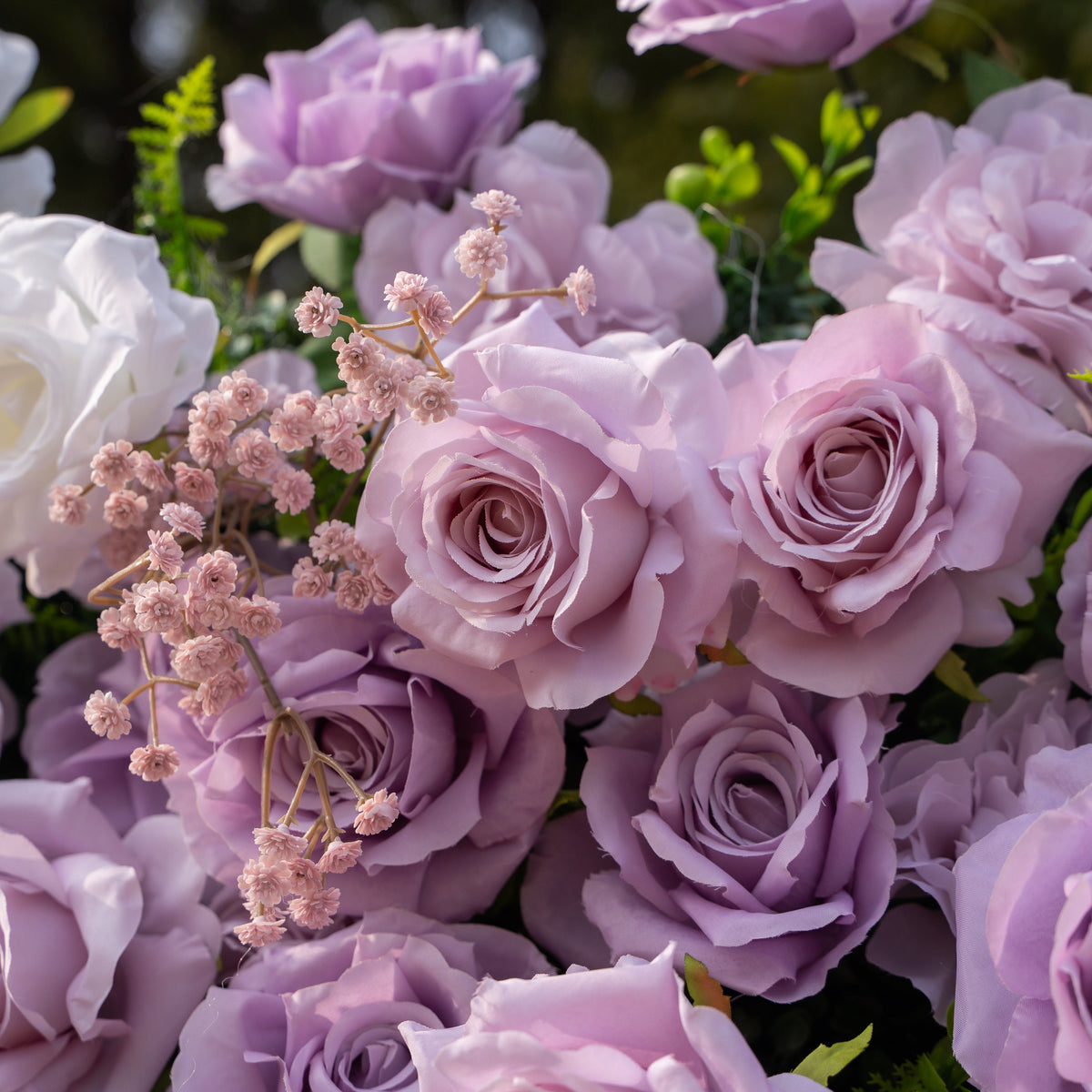 Maris: Luxury 3D Lavender & Blush Silk Rose Floral Wall Roll-Up Fabric Backdrop for Romantic Weddings & Bridal Showers