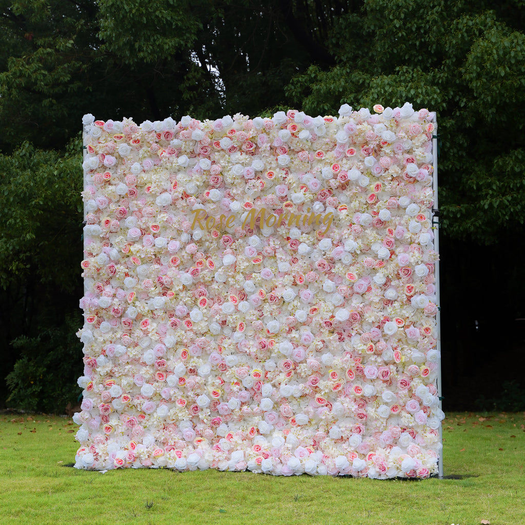 Meara：5D Fabric Artificial rolling up curtain flower wall