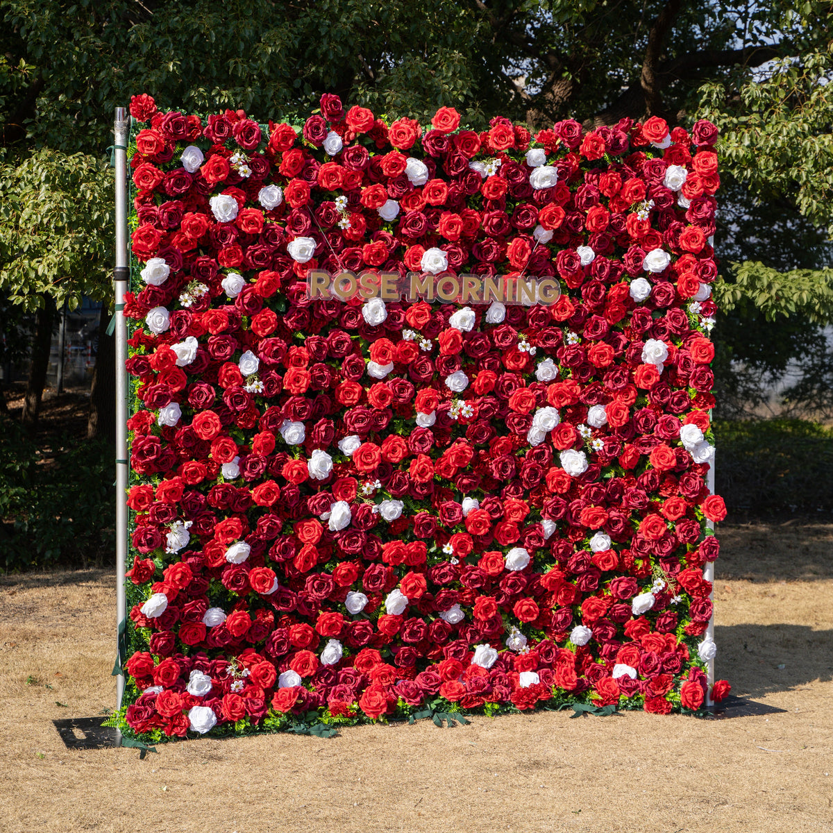 Meraki: 3D  Luxury Crimson Red & White Silk Floral Wall Roll-Up Fabric Backdrop for Grand Weddings & Valentine’s Events