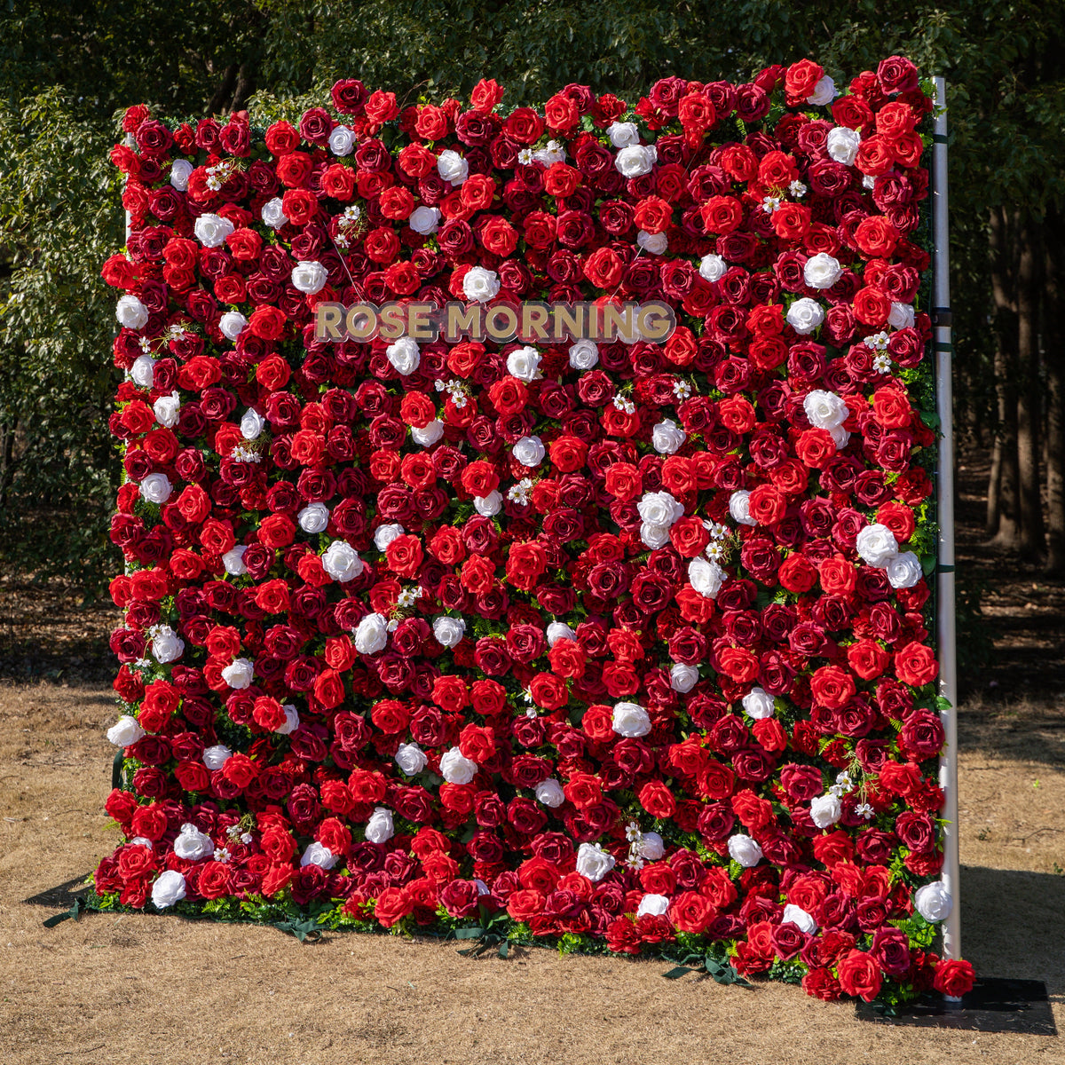 Meraki: 3D  Luxury Crimson Red & White Silk Floral Wall Roll-Up Fabric Backdrop for Grand Weddings & Valentine’s Events