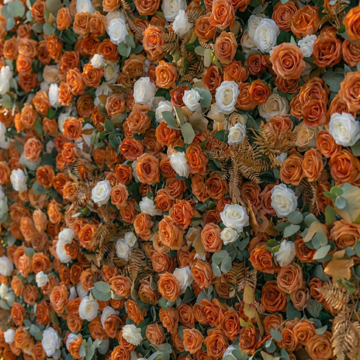 Morgan: Luxury 5D Terracotta & Cream Silk Rose Flower Wall Roll-Up Fabric Backdrop for Luxury Weddings & Garden Parties
