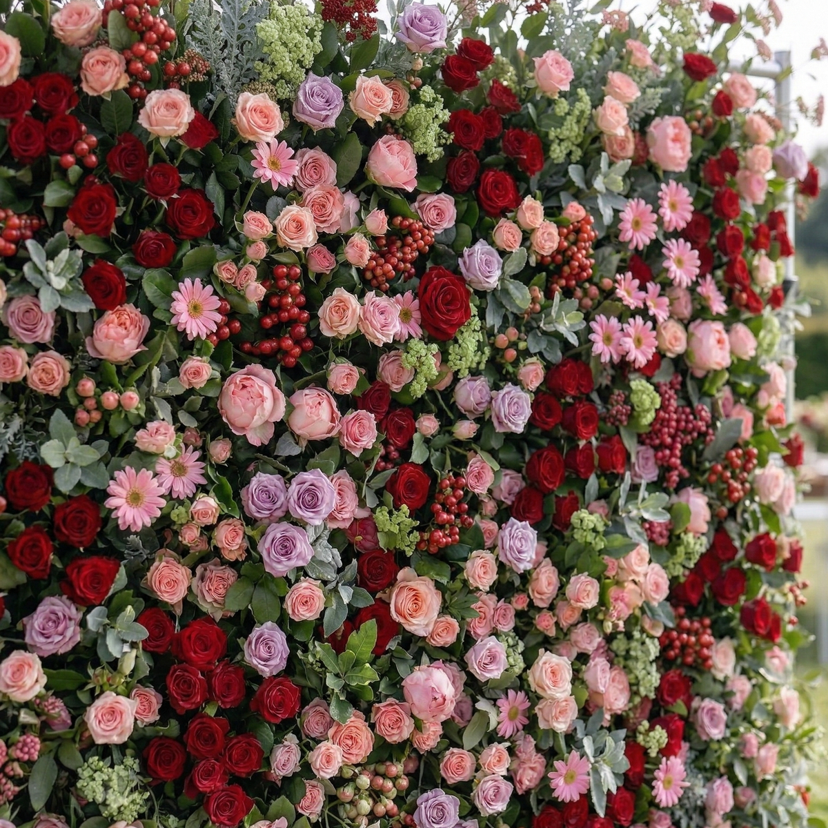 Nadine: 5D Berry & Pastel Pink Silk Floral Wall Roll-Up Fabric Backdrop for Grand Garden Weddings & Events