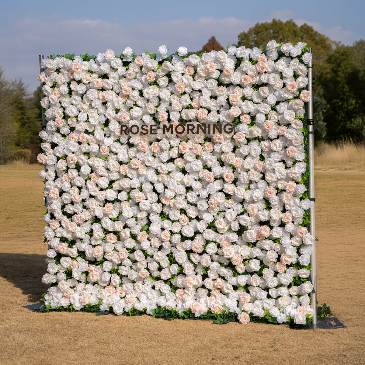 Nerina: 3D Elegant Ivory & Nude Silk Rose Flower Wall Roll Up Fabric Floral Curtain for Wedding Events Decor