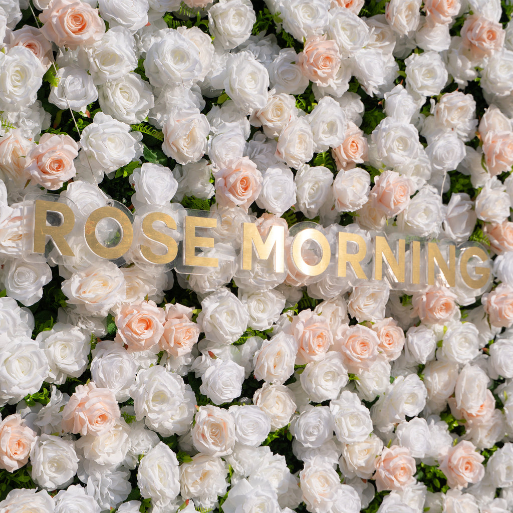 Nerina: 3D Elegant Ivory & Nude Silk Rose Flower Wall Roll Up Fabric Floral Curtain for Wedding Events Decor
