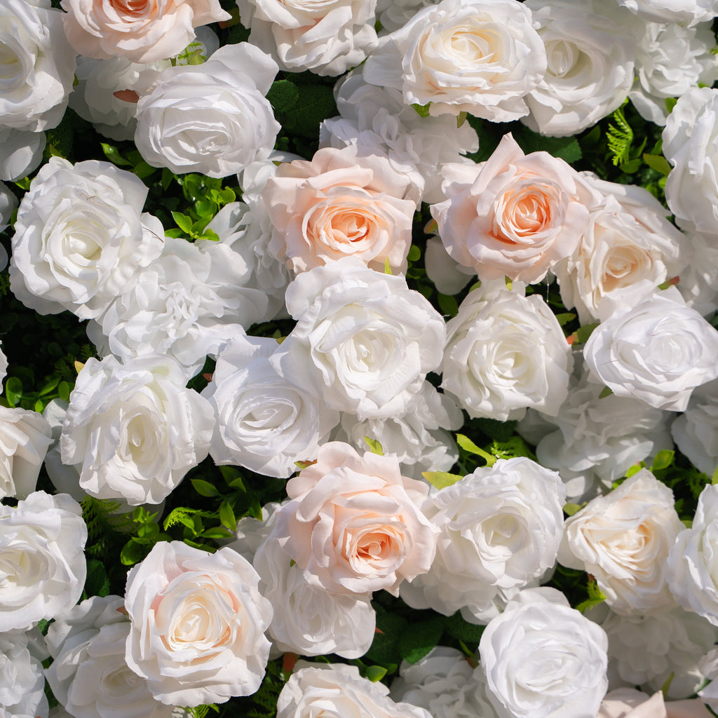 Nerina: 3D Elegant Ivory & Nude Silk Rose Flower Wall Roll Up Fabric Floral Curtain for Wedding Events Decor