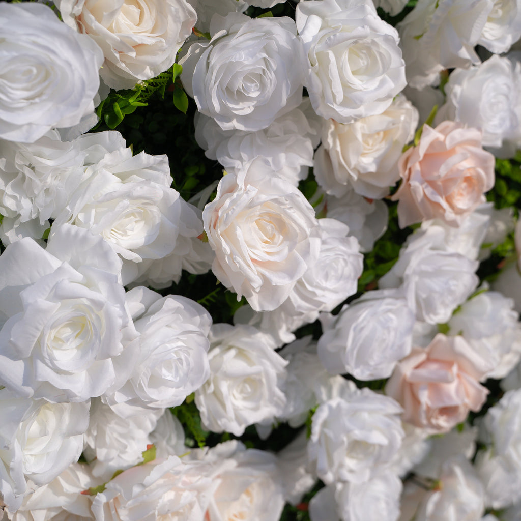 Nerina: 3D Elegant Ivory & Nude Silk Rose Flower Wall Roll Up Fabric Floral Curtain for Wedding Events Decor