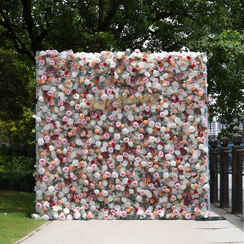 Olive：7D Fabric Artificial rolling up curtain flower wall