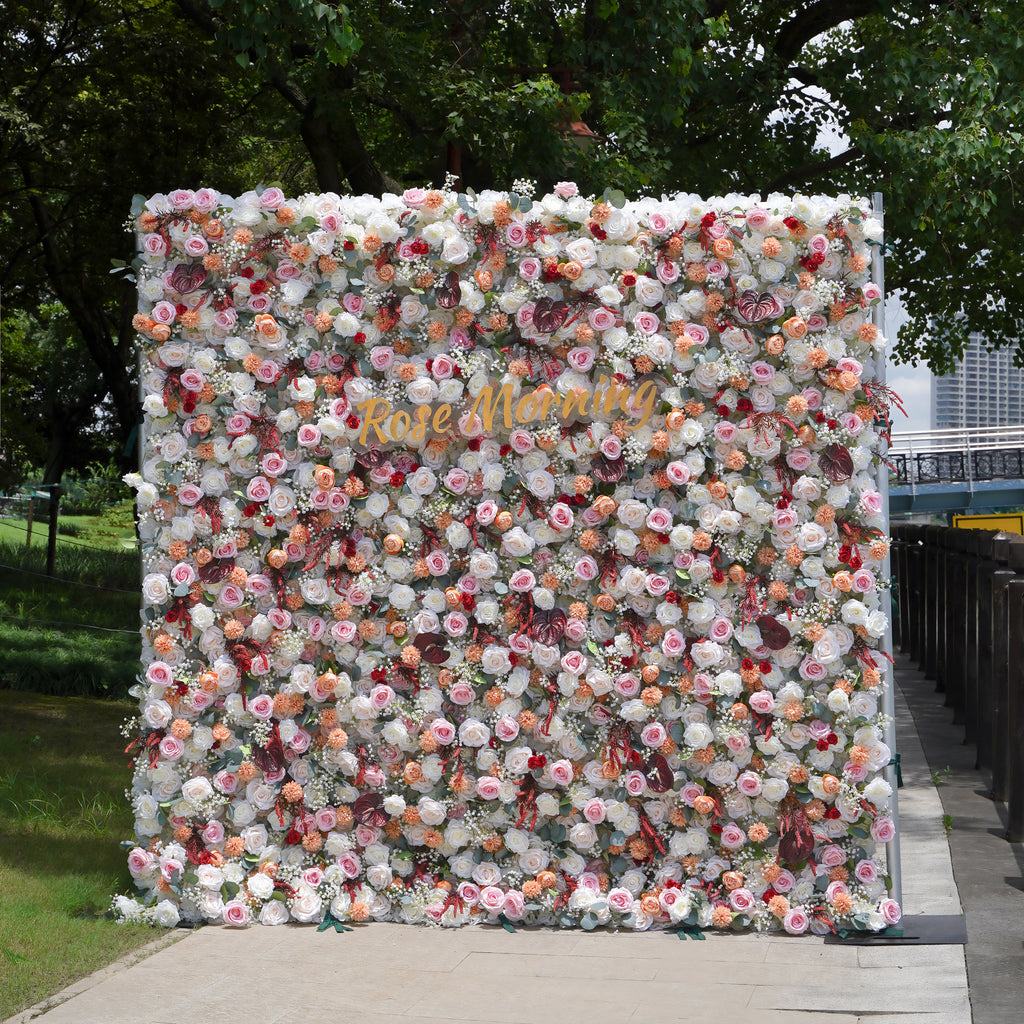 Olive：7D Fabric Artificial rolling up curtain flower wall