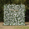 Orin: 5D Elegant White Silk Rose & Greenery Wall Roll-Up Fabric Backdrop for Grand Garden Weddings & Receptions