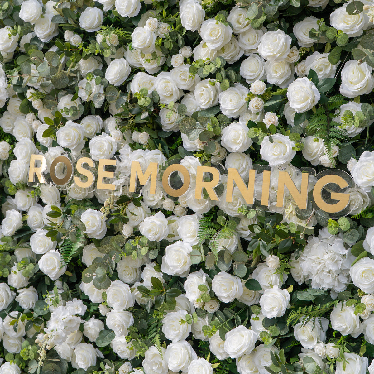Orin: 5D Elegant White Silk Rose & Greenery Wall Roll-Up Fabric Backdrop for Grand Garden Weddings & Receptions