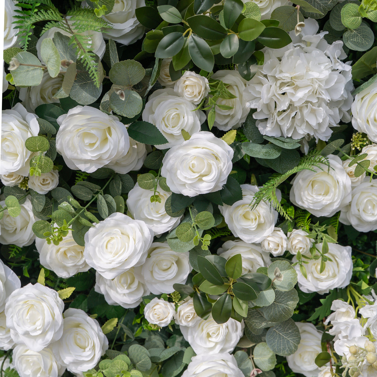 Orin: 5D Elegant White Silk Rose & Greenery Wall Roll-Up Fabric Backdrop for Grand Garden Weddings & Receptions