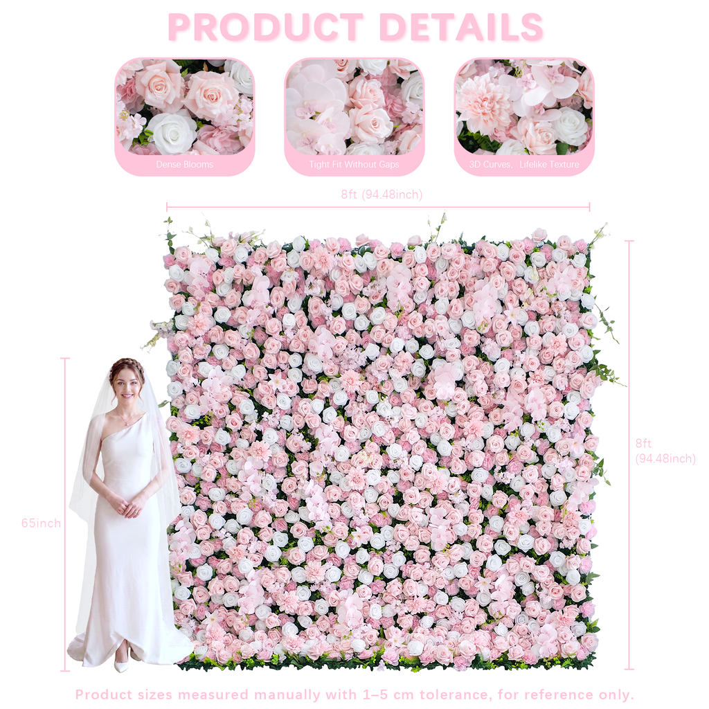 Blush: 3D Blush Rose Silk Flower Wall Curtain for Wedding Ceremony & Events Decor (In US Stock 5-7 Days)