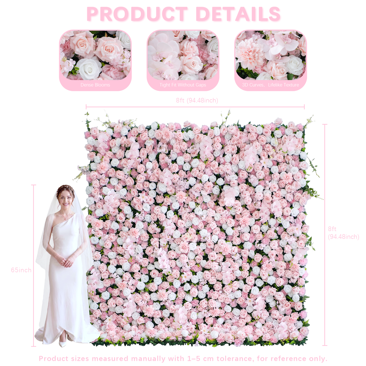 Blush: 3D Blush Rose Silk Flower Wall Curtain for Wedding Ceremony & Events Decor (In US Stock 5-7 Days)
