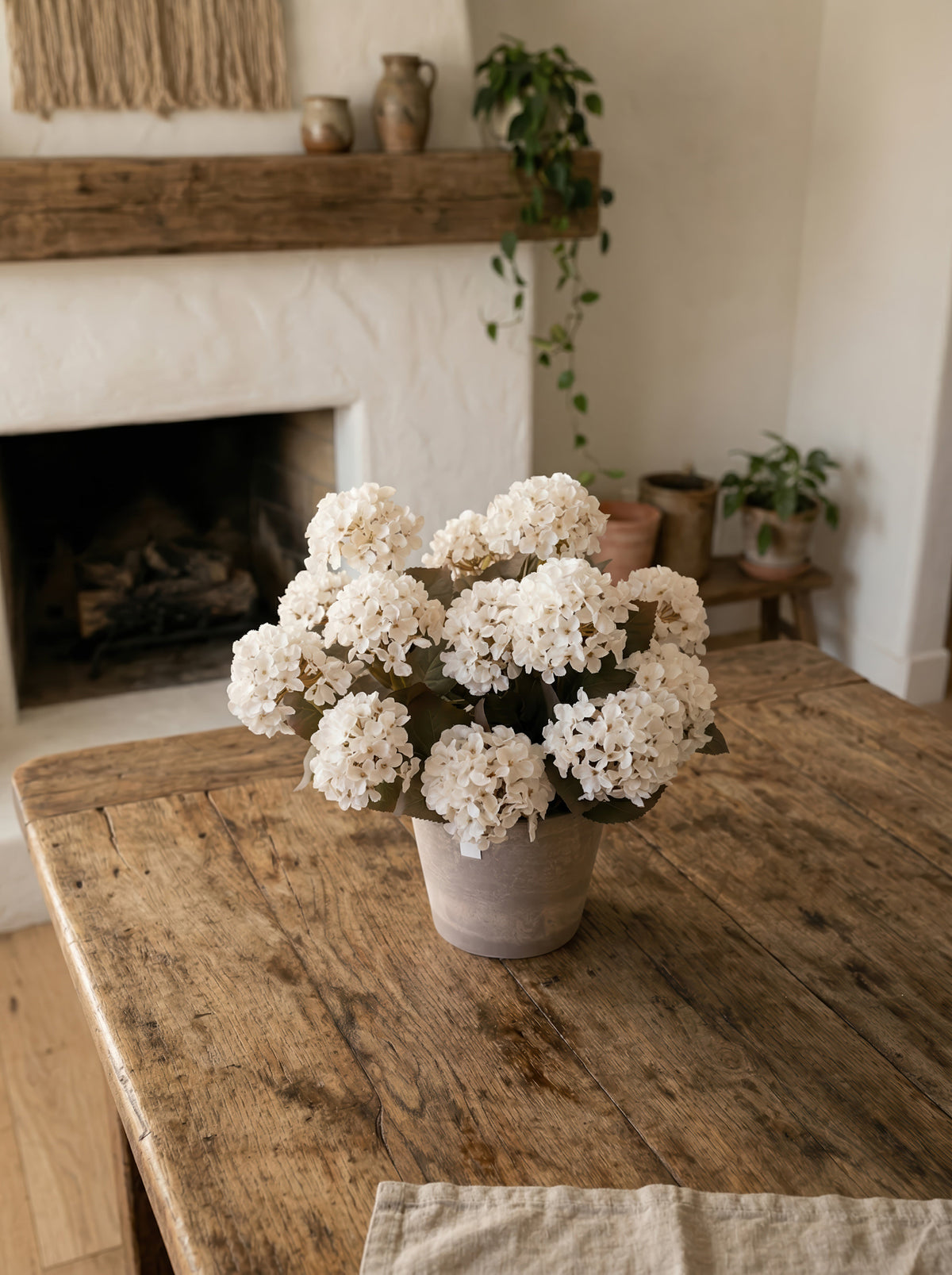 Lifelike 21" Vintage White Hydrangea Potted Plant - Premium Artificial Floral Arrangement for Home Decor