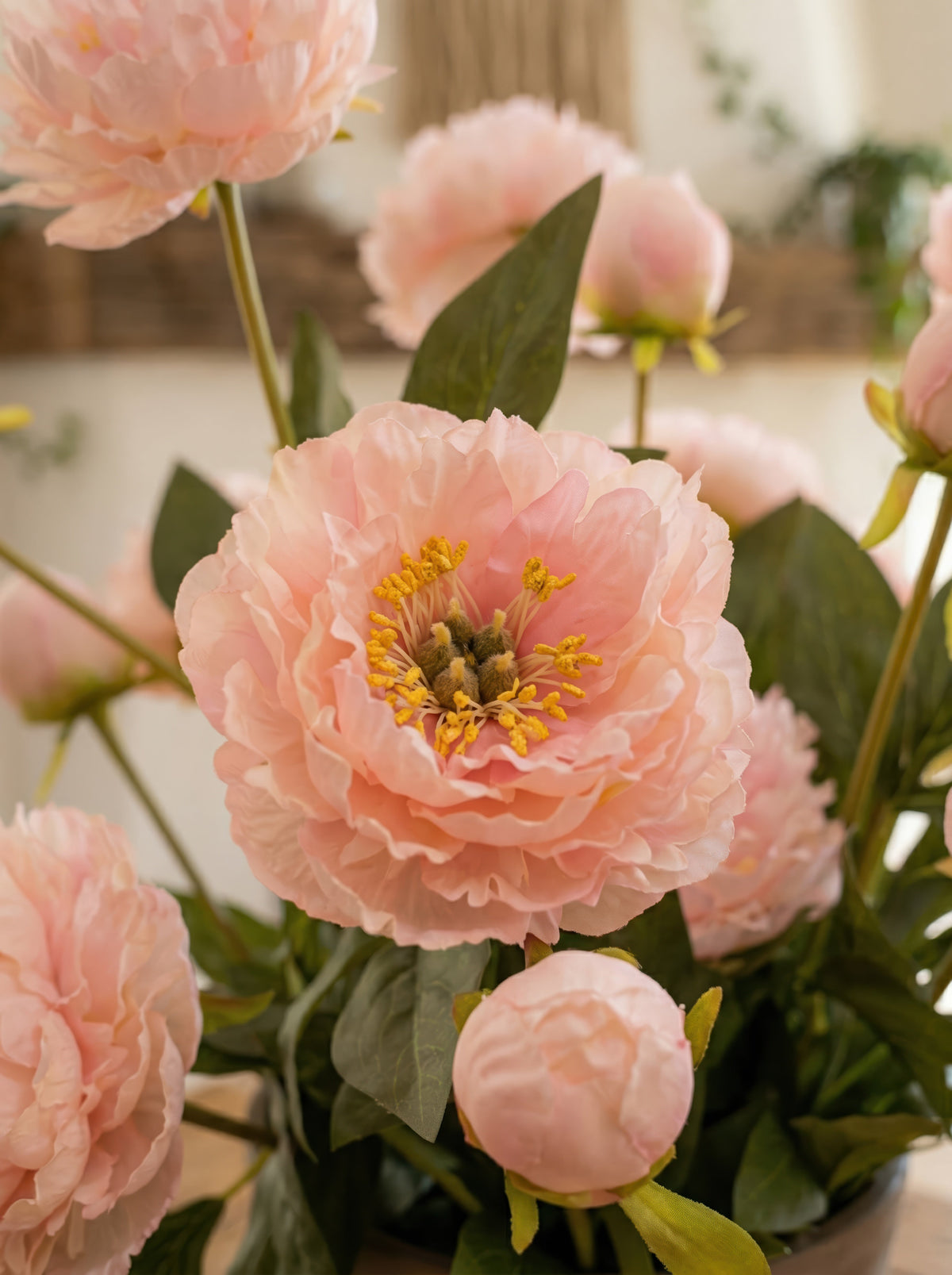 Highly Realistic 21.6'' Blush Pink Peony Faux Potted Plant with Planter - Artificial Floral Arrangement for Home & Garden Decor